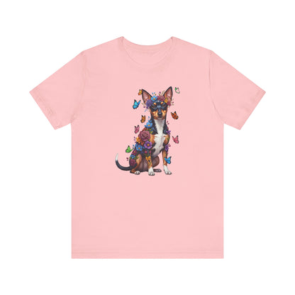 Whimsical Floral Rat Terrier Tee – Colorful Dog Lover Shirt with Butterflies