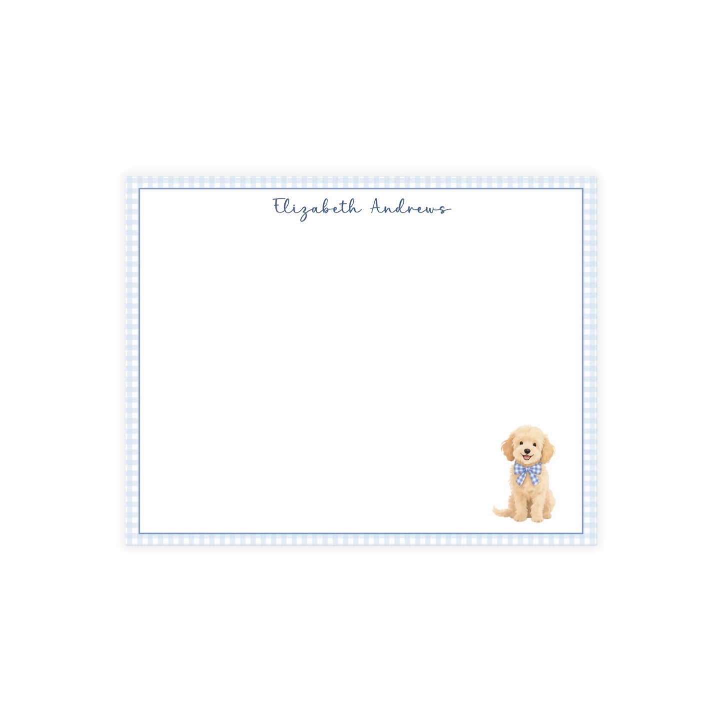 Goldendoodle Dog Blue Gingham Personalized Notecard Set