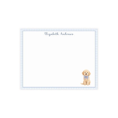 Goldendoodle Dog Blue Gingham Personalized Notecard Set