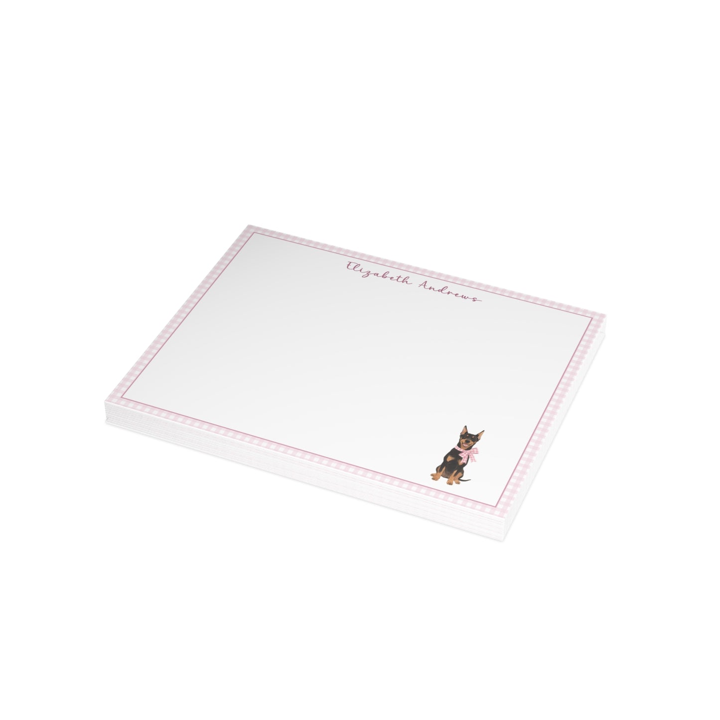 Doberman Pinscher Dog Pink Gingham Personalized Notecard Set