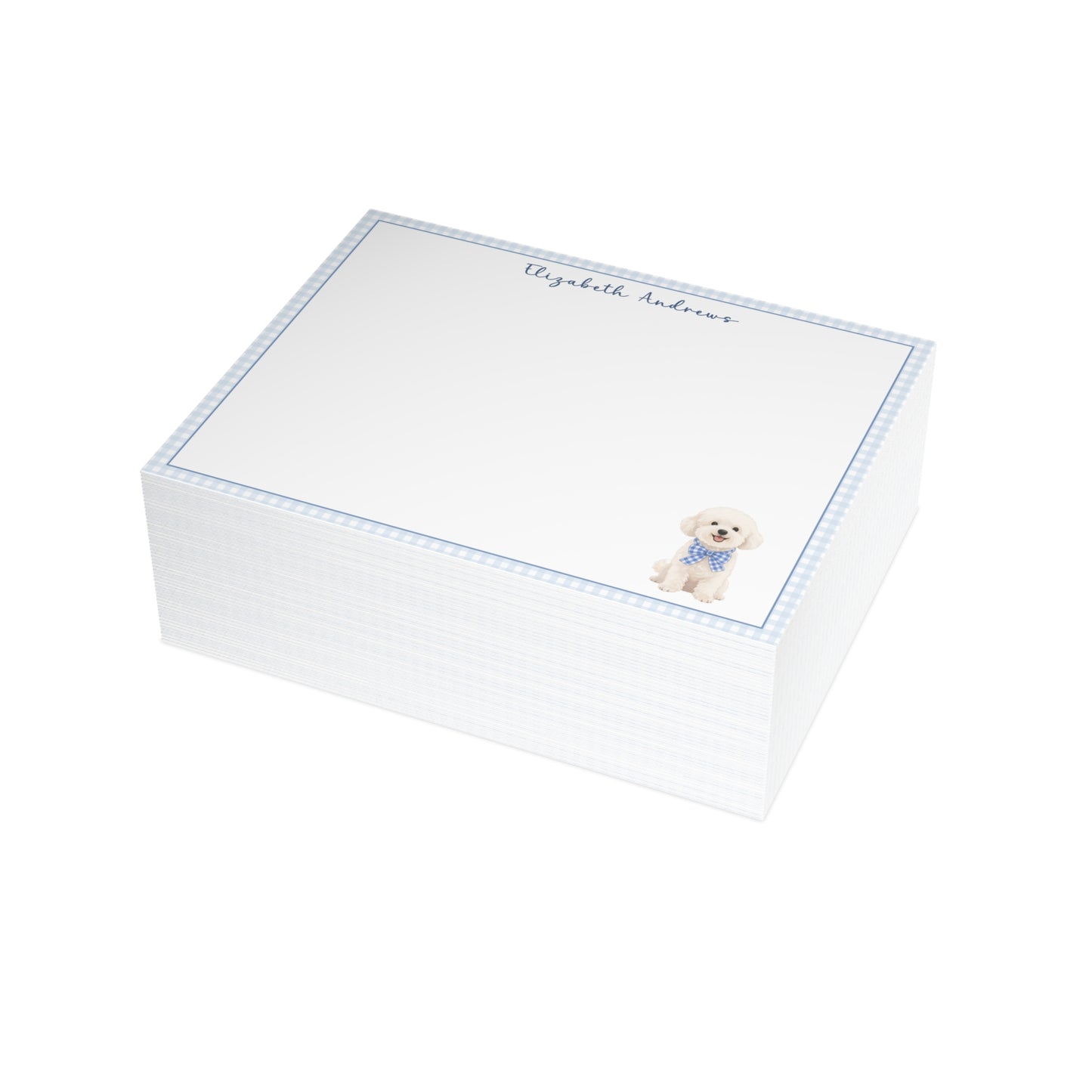 Bichon Frise Dog Blue Gingham Personalized Notecard Set
