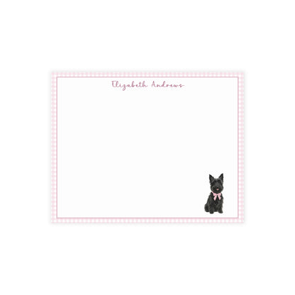 Scottish Terrier Dog Pink Gingham Personalized Notecard Set