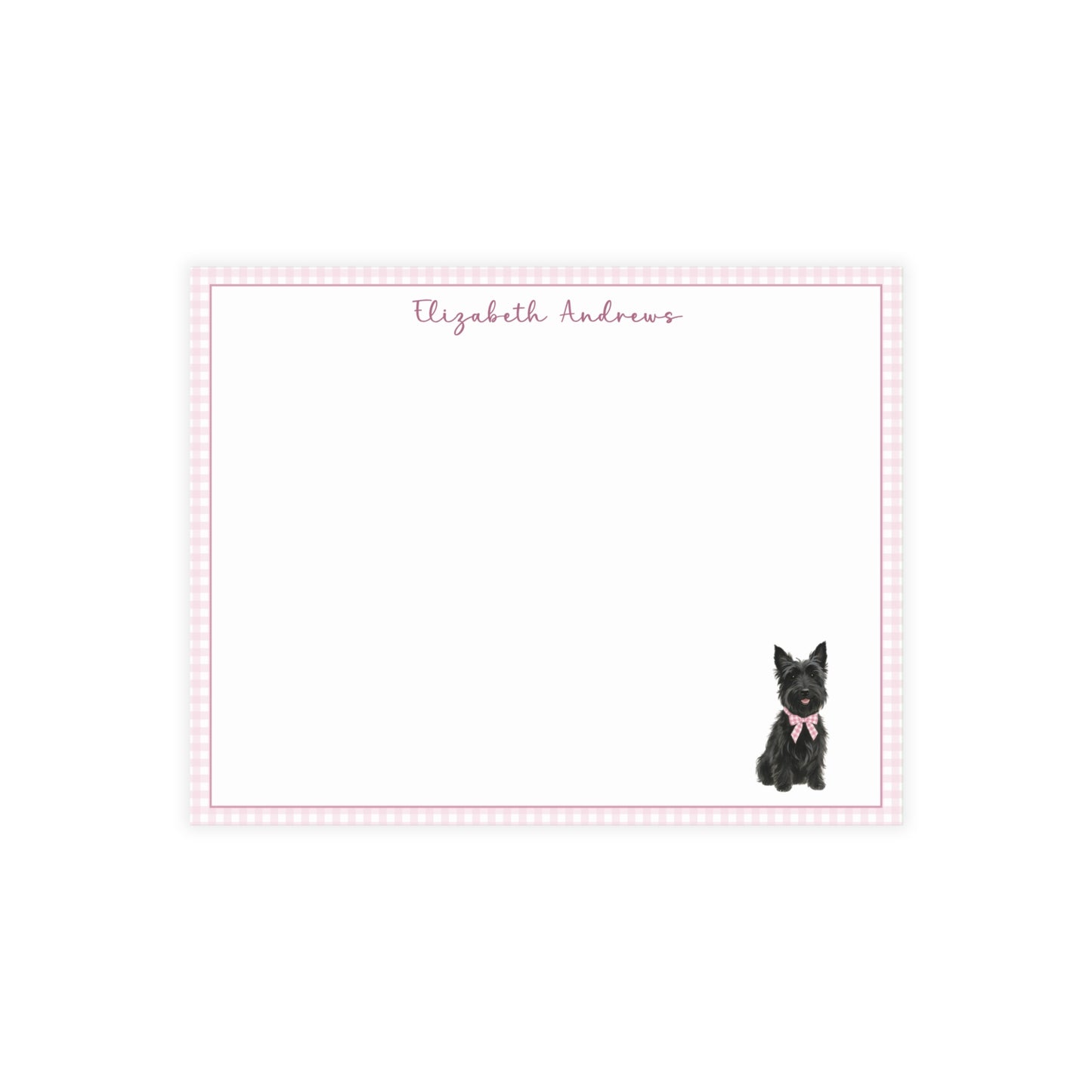 Scottish Terrier Dog Pink Gingham Personalized Notecard Set