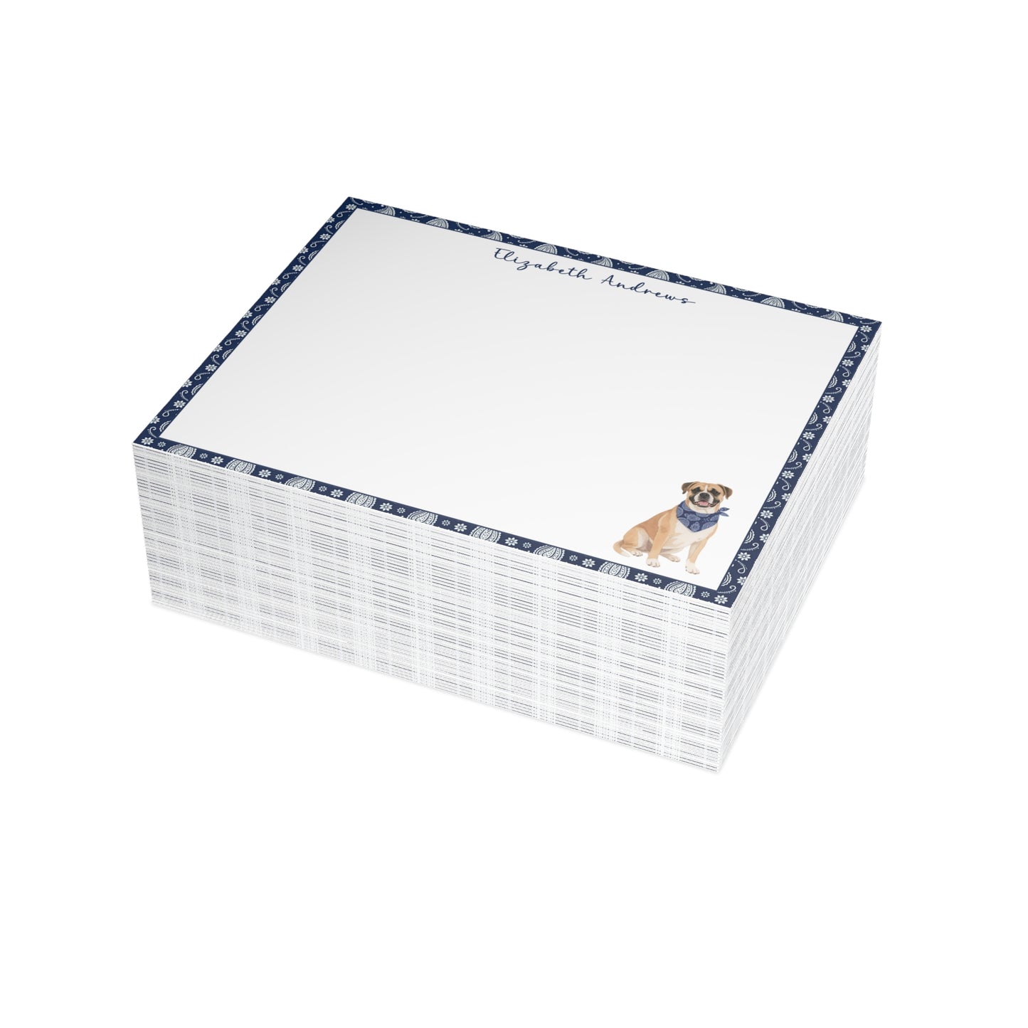 Personalized Boxer Dog Navy Blue Paisley Notecard Set