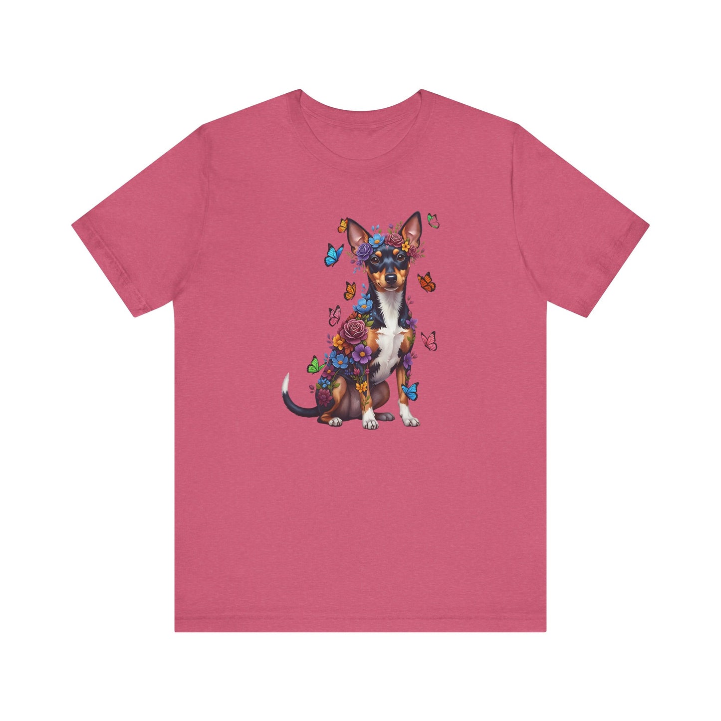 Whimsical Floral Rat Terrier Tee – Colorful Dog Lover Shirt with Butterflies