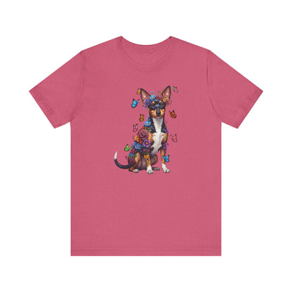 Whimsical Floral Rat Terrier Tee – Colorful Dog Lover Shirt with Butterflies