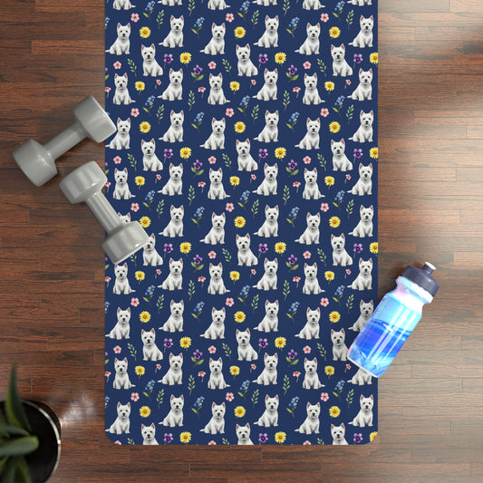 West Highland White Terrier Dog Floral Yoga Mat – Durable Non-Slip Rubber Surface for Home & Studio Practice