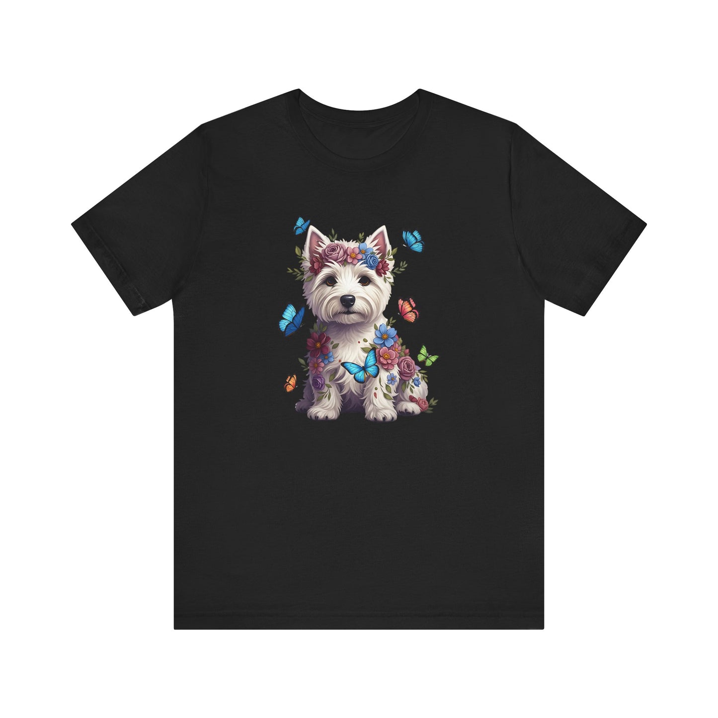 Whimsical Floral West Highland White Terrier Tee – Colorful Dog Lover Shirt with Butterflies