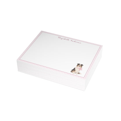 Australian Shepherd Dog Pink Gingham Personalized Notecard Set