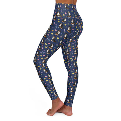 Bernese Mountain Dog Floral High Waisted Yoga Leggings - Perfect for Fitness & Everyday Wear