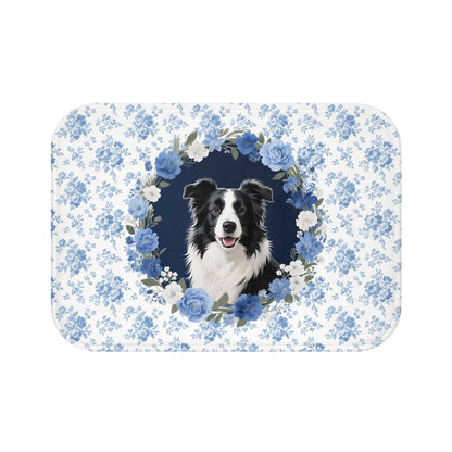 Blue Floral Collie Bath Mat – Cute Border Collie Dog Bathroom Rug