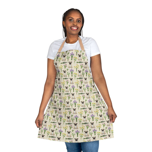 Pug Dog & Herbs Kitchen Apron