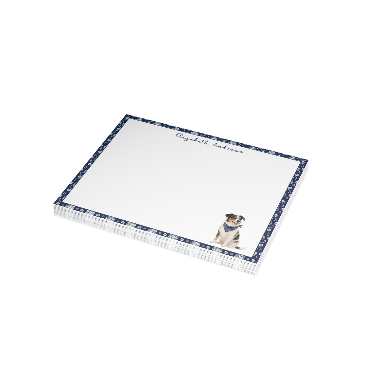 Personalized Australian Cattle Dog Navy Blue Paisley Notecard Set