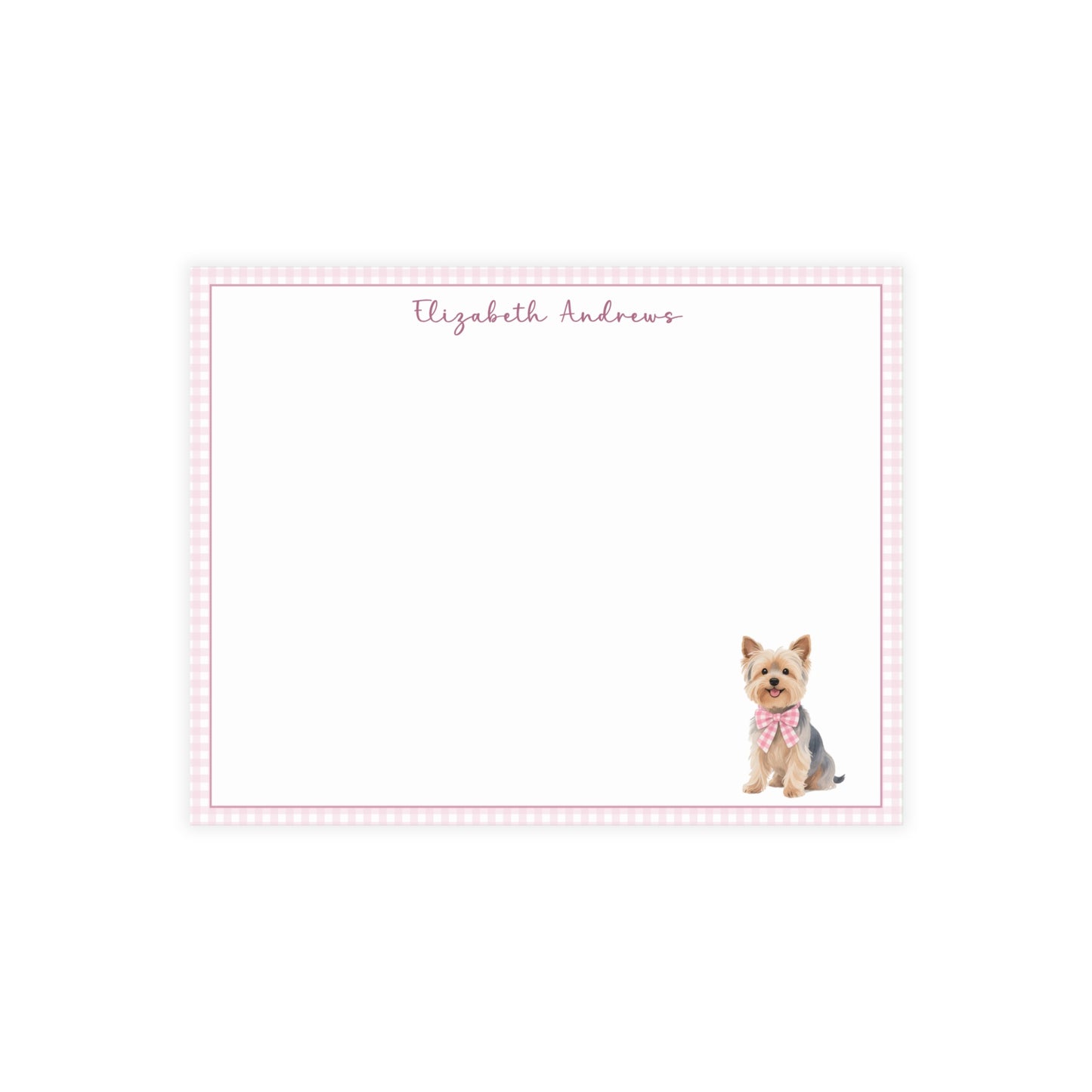 Yorkshire Terrier Dog Pink Gingham Personalized Notecard Set
