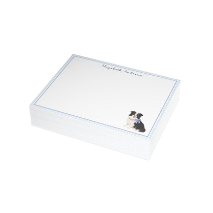Border Collie Dog Blue Gingham Personalized Notecard Set