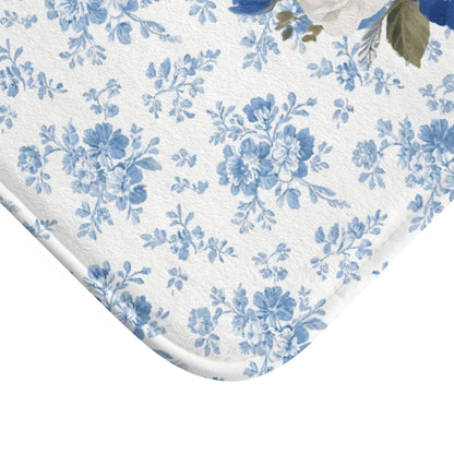 Blue Floral Rottie Bath Mat – Cute Rottweiler Dog Bathroom Rug