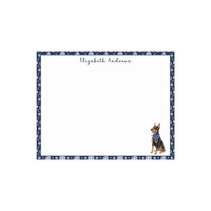 Personalized Doberman Pinscher Navy Blue Paisley Notecard Set