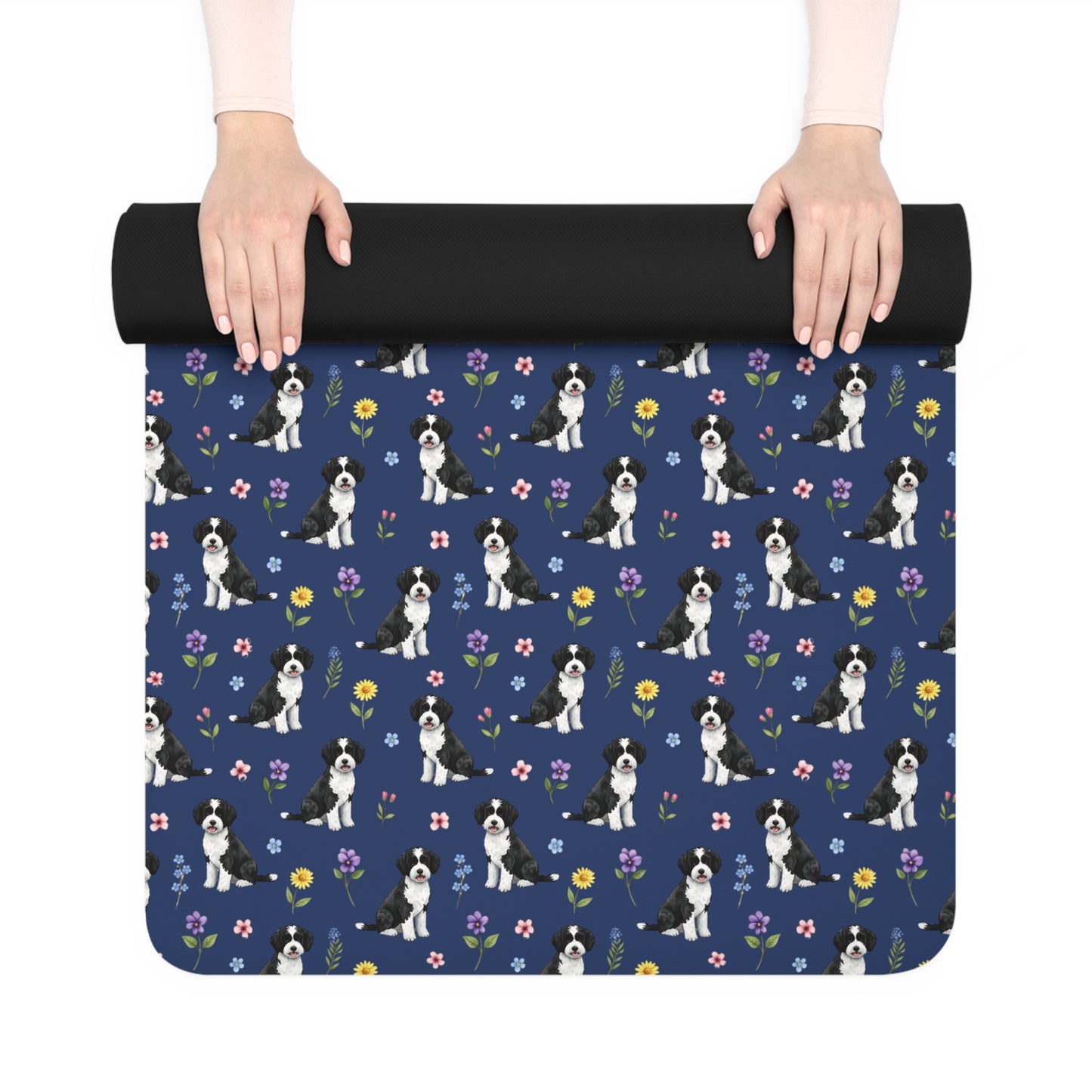 Portuguese Water Dog Floral Yoga Mat – Durable Non-Slip Rubber Surface for Home & Studio Practice