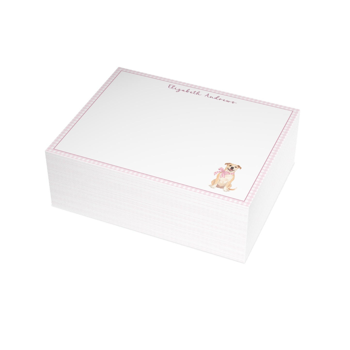 Pitbull Dog Pink Gingham Personalized Notecard Set