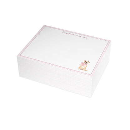 Pitbull Dog Pink Gingham Personalized Notecard Set