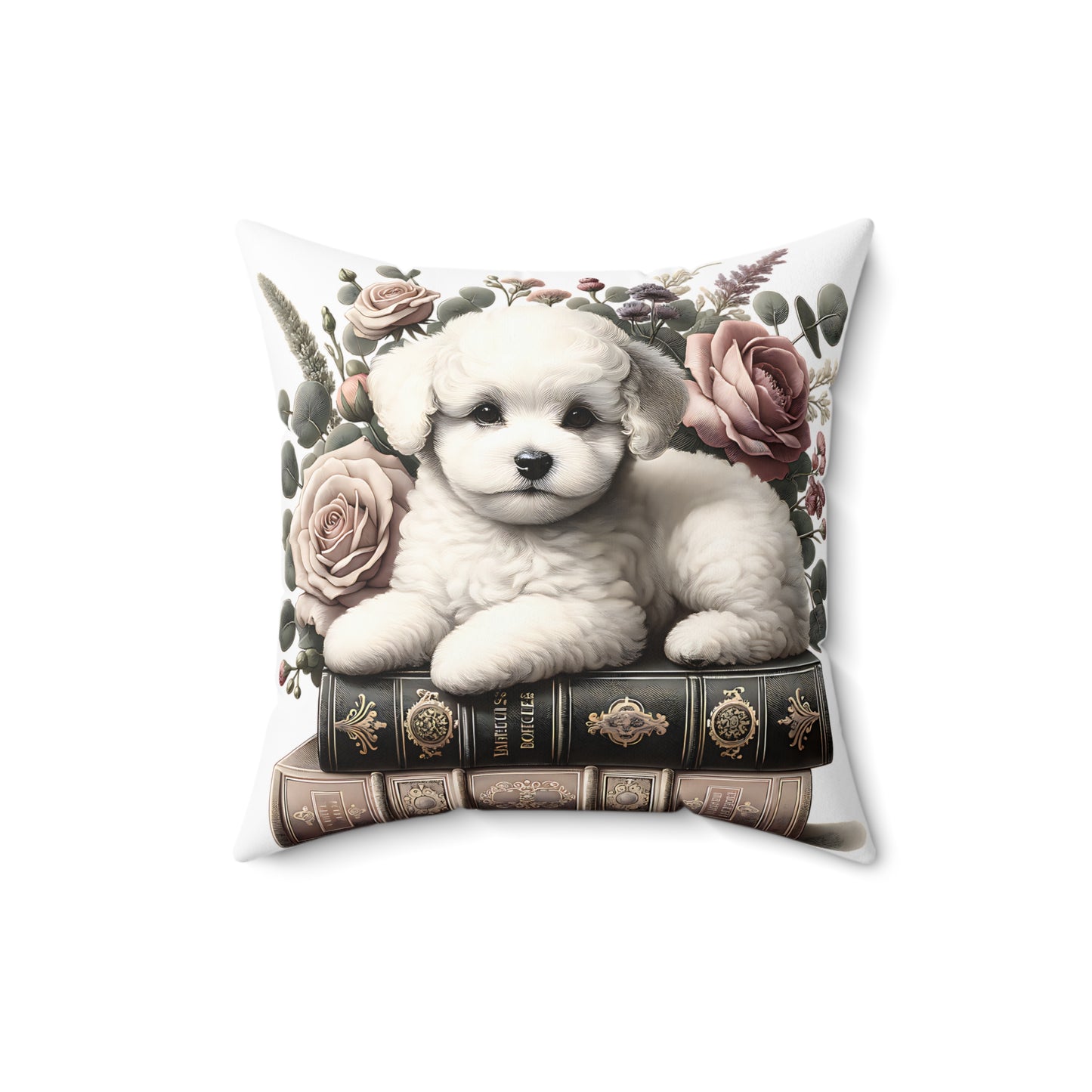 Bichon Frise Throw Pillow for Book Lovers