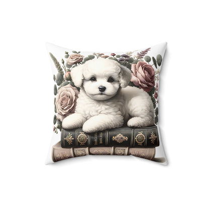 Bichon Frise Throw Pillow for Book Lovers