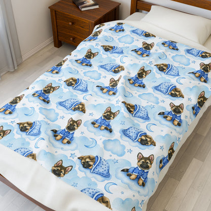 German Shepherd Blue Baby Blanket, German Shepherd Dog Baby Shower Baby Boy Newborn Gift Hospital Announcement Blanket Coming Home