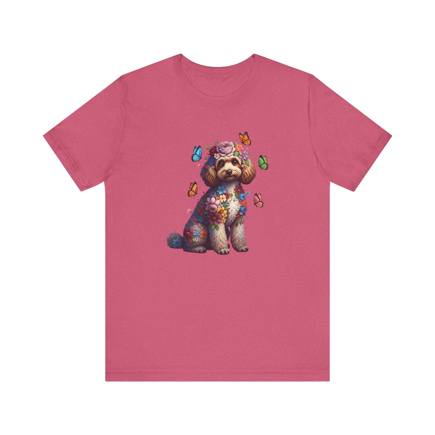 Whimsical Floral Poodle Tee – Colorful Dog Lover Shirt with Butterflies