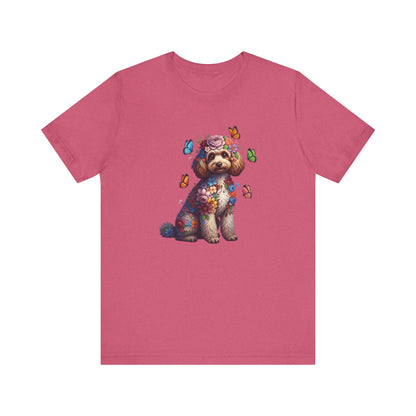 Whimsical Floral Poodle Tee – Colorful Dog Lover Shirt with Butterflies