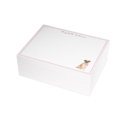 Boxer Dog Pink Gingham Personalized Notecard Set