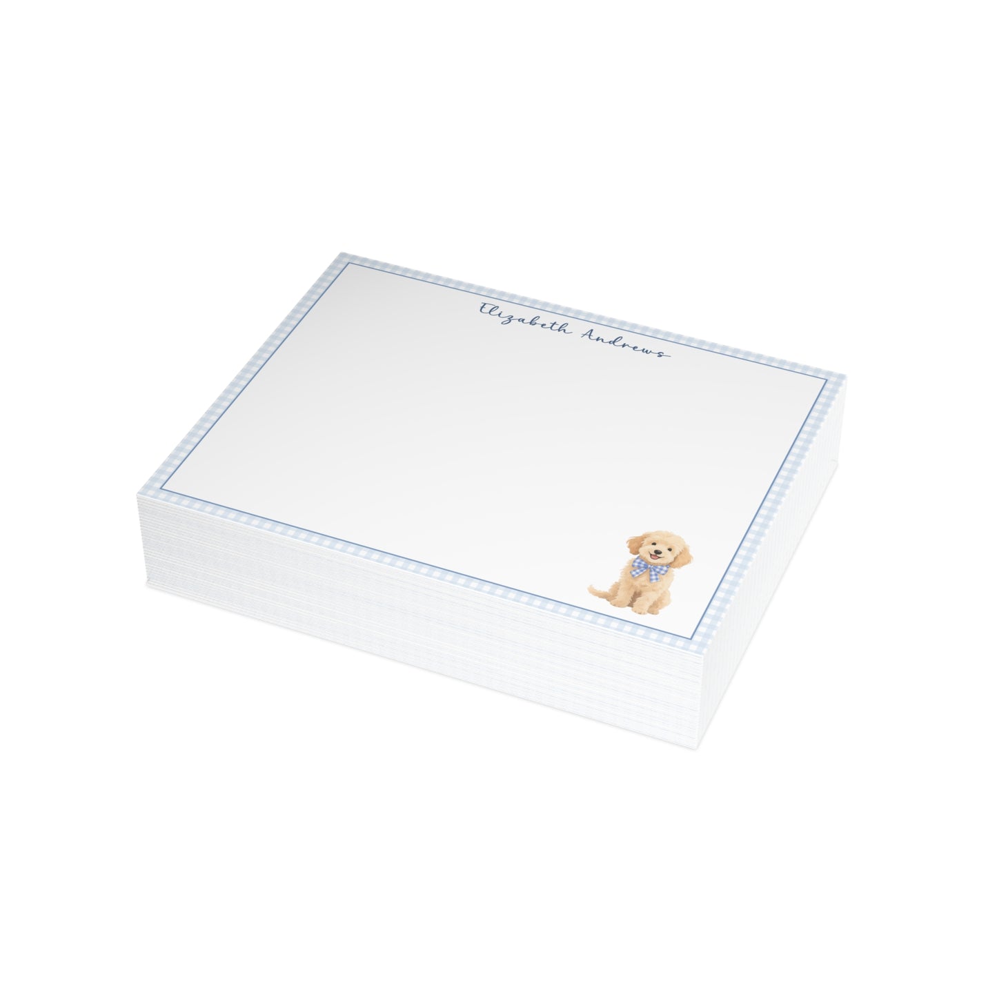 Goldendoodle Dog Blue Gingham Personalized Notecard Set