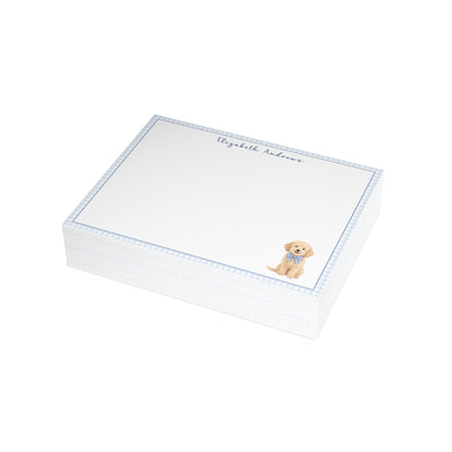 Goldendoodle Dog Blue Gingham Personalized Notecard Set