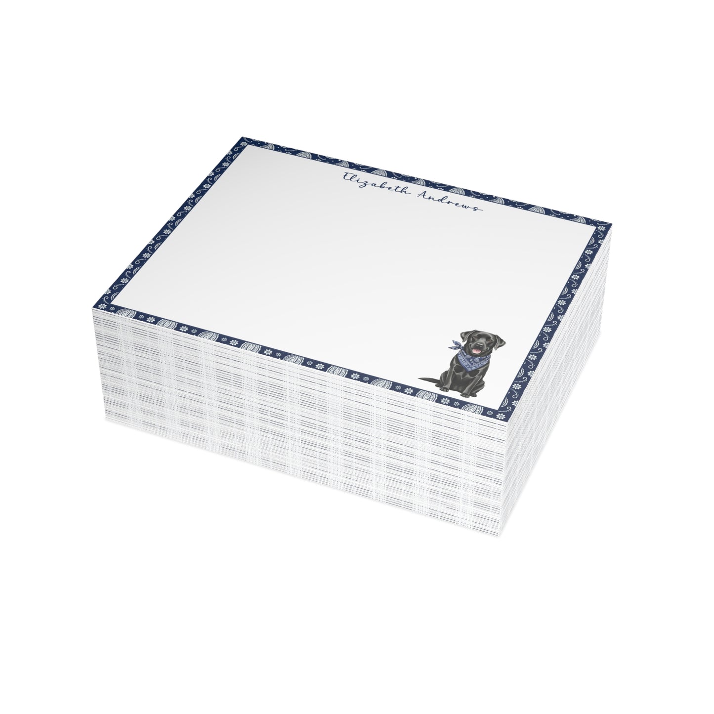 Black Labrador Retriever Navy Blue Paisley Notecard Set