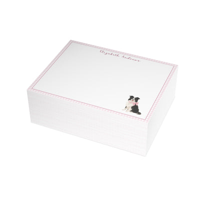 Border Collie Dog Pink Gingham Personalized Notecard Set