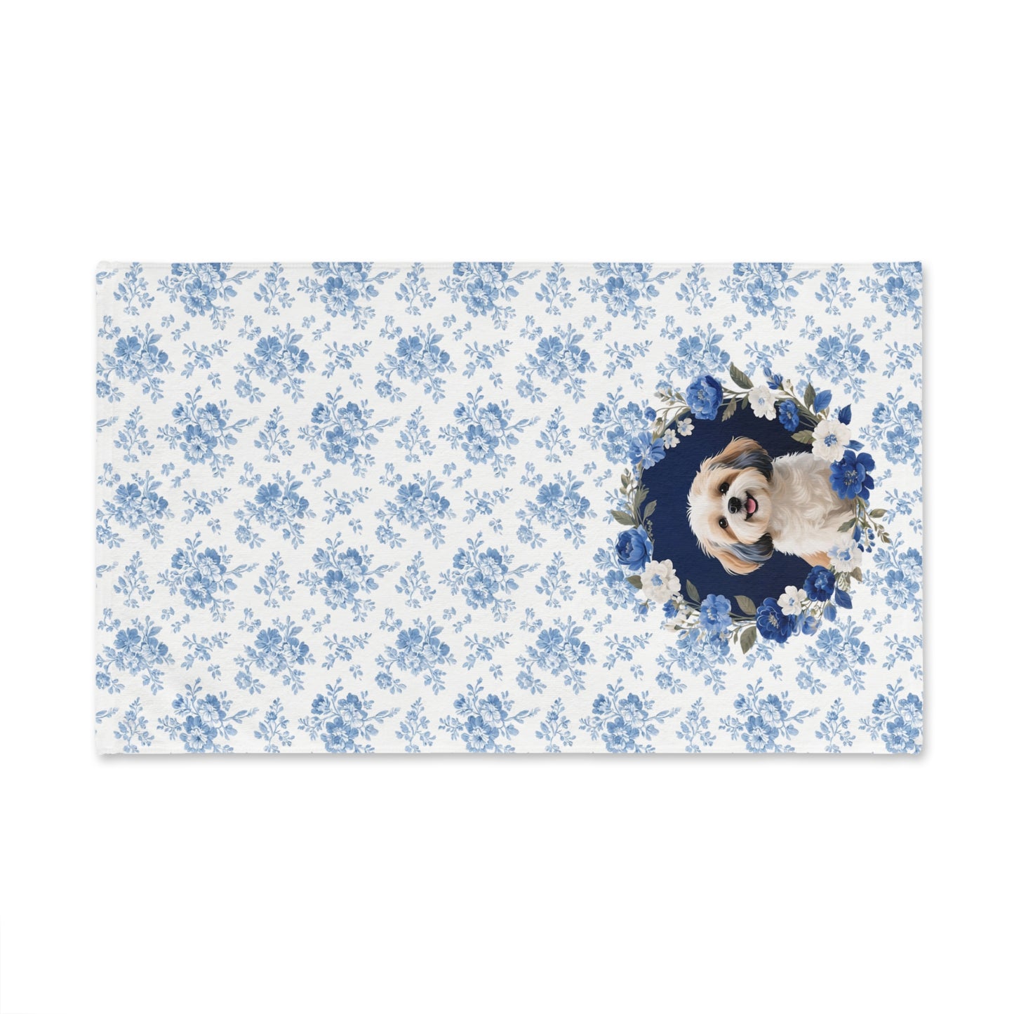 Blue Floral Shih Tzu Dog Portrait Hand Towel – Cute Pet Bathroom Accessory
