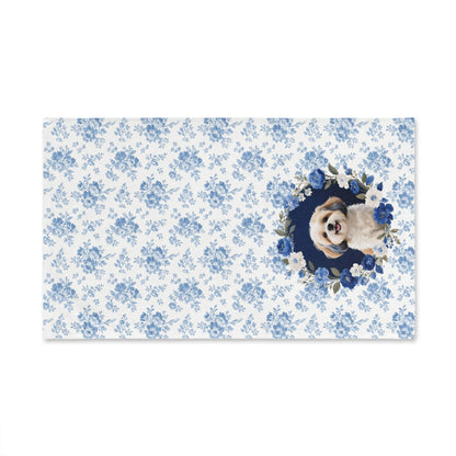 Blue Floral Shih Tzu Dog Portrait Hand Towel – Cute Pet Bathroom Accessory