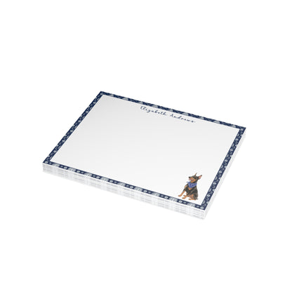 Personalized Doberman Pinscher Navy Blue Paisley Notecard Set