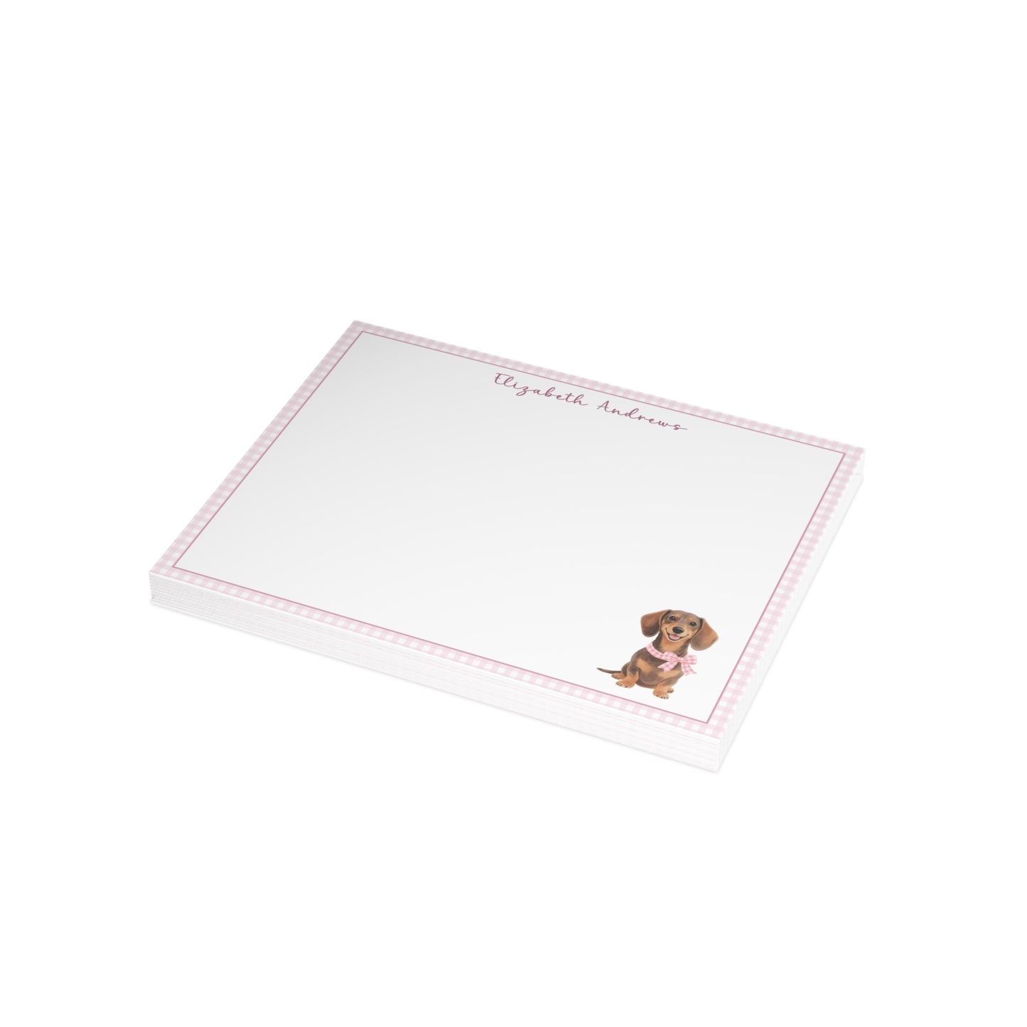 Dachshund Dog Pink Gingham Personalized Notecard Set