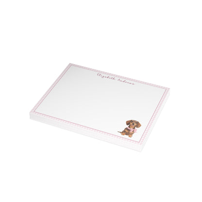 Dachshund Dog Pink Gingham Personalized Notecard Set