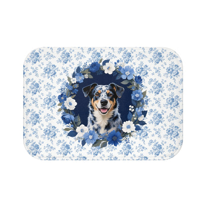Blue Floral Heeler Bath Mat – Cute Australian Cattle Dog Bathroom Rug