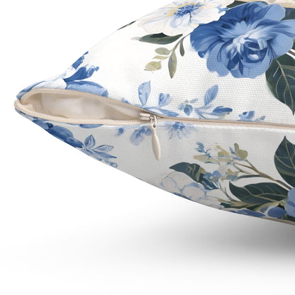 Bernese Mountain Dog Blue Floral Throw Pillow