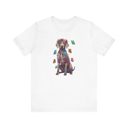 Whimsical Floral Weimaraner Tee – Colorful Dog Lover Shirt with Butterflies