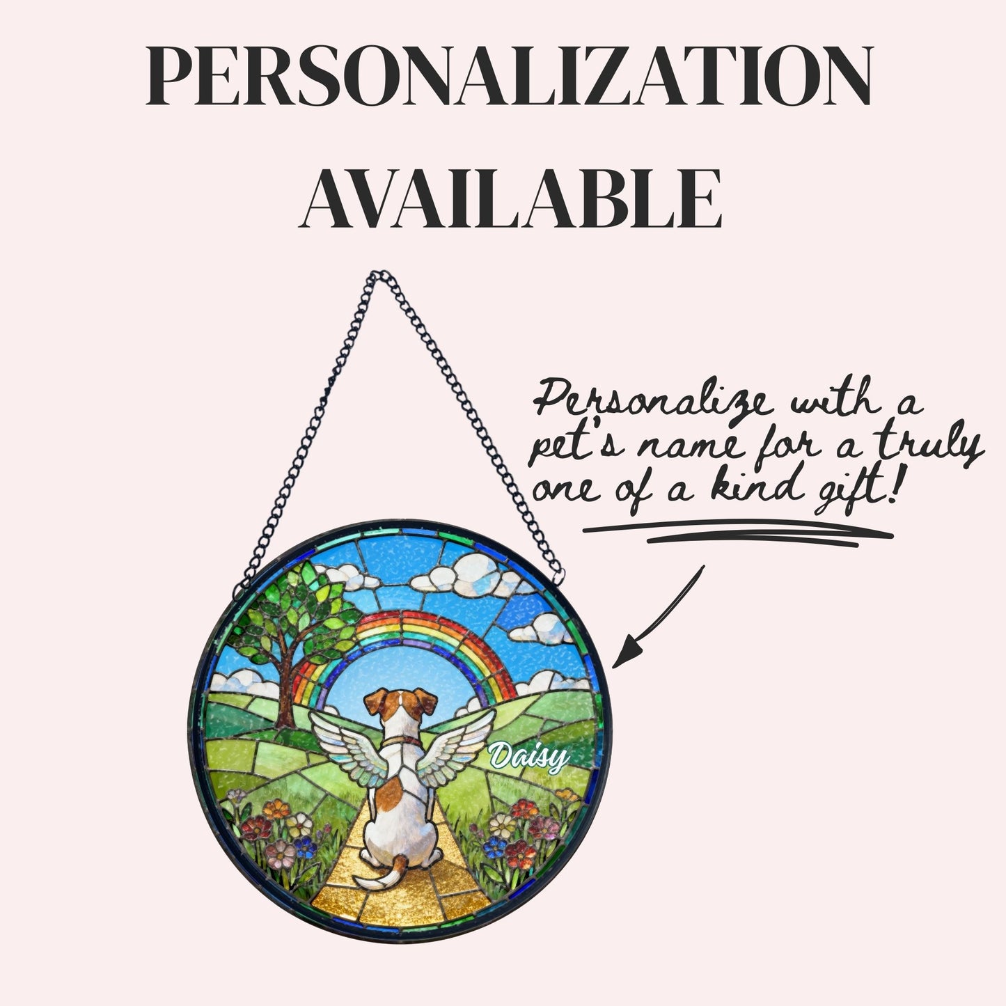 Jack Russell Terrier Rainbow Bridge Stained Glass Suncatcher