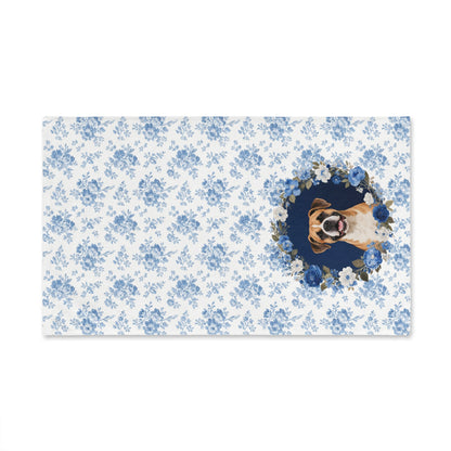 Blue Floral Boxer Dog Portrait Hand Towel – Cute Pet Bathroom Accessory