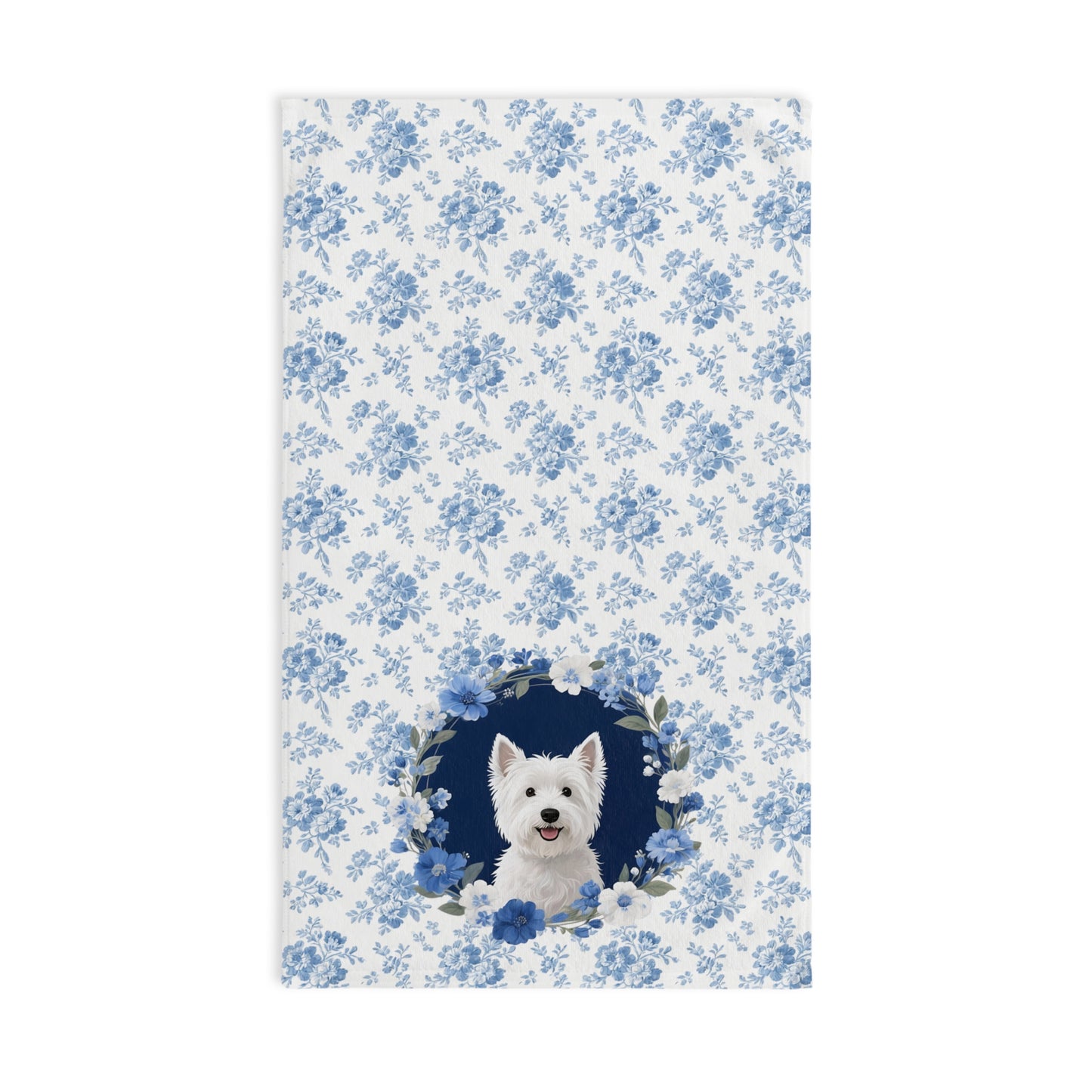 Blue Floral West Highland White Terrier Dog Portrait Hand Towel – Cute Pet Bathroom Accessory