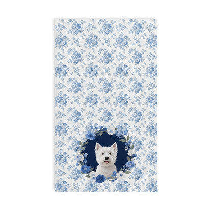Blue Floral West Highland White Terrier Dog Portrait Hand Towel – Cute Pet Bathroom Accessory