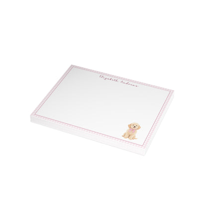 Goldendoodle Dog Pink Gingham Personalized Notecard Set