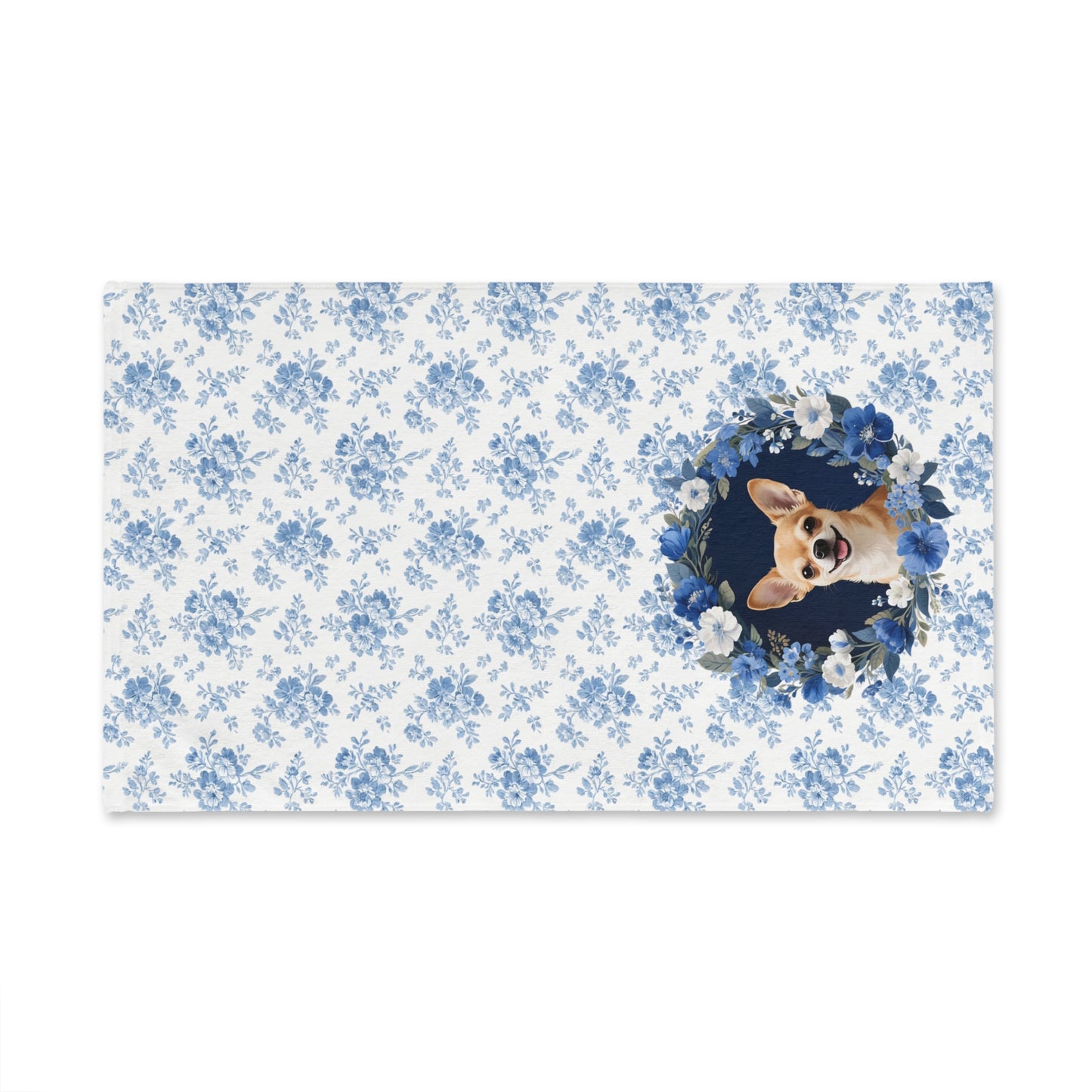 Blue Floral Chihuahua Dog Portrait Hand Towel – Cute Pet Bathroom Accessory