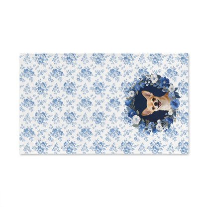 Blue Floral Chihuahua Dog Portrait Hand Towel – Cute Pet Bathroom Accessory