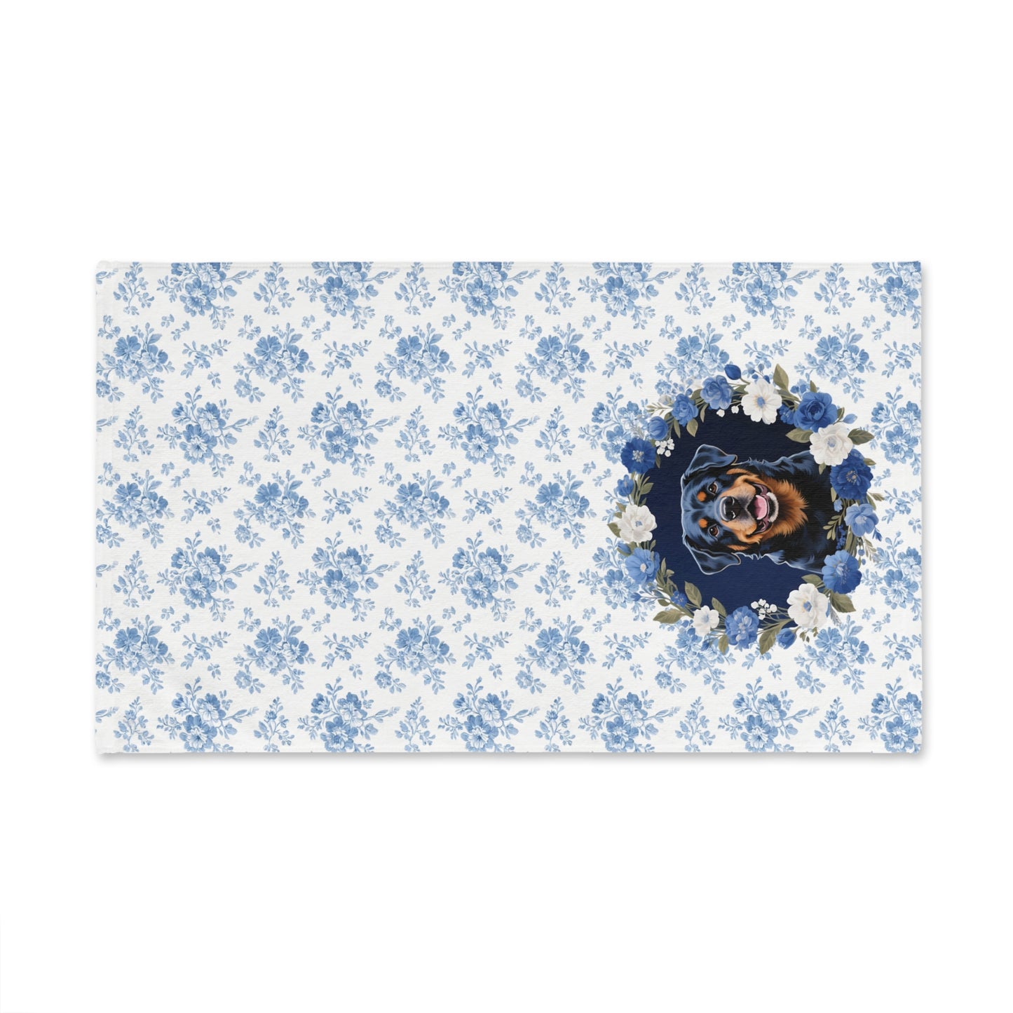 Blue Floral Rottweiler Dog Portrait Hand Towel – Cute Pet Bathroom Accessory